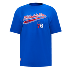 NBA PHILADELPHIA 76ers SCRIPT TAIL WOMEN'S BOYFRIEND TEE (ROYAL BLUE)