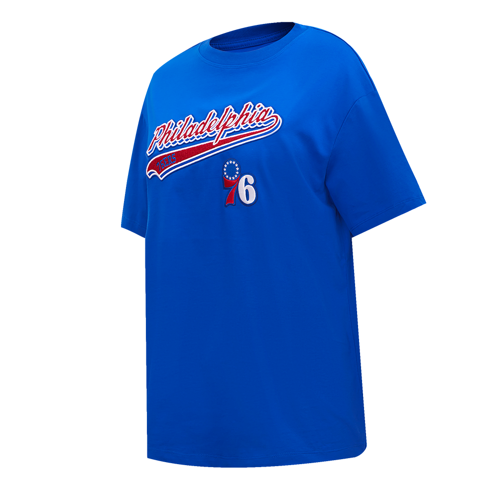 NBA PHILADELPHIA 76ers SCRIPT TAIL WOMEN'S BOYFRIEND TEE (ROYAL BLUE)