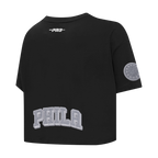 NBA PHILADELPHIA 76ERS REVERSE FRENCH TERRY T-SHIRT EN JERSEY SIMPLE À COUPE CARRÉE POUR FEMME (NOIR)