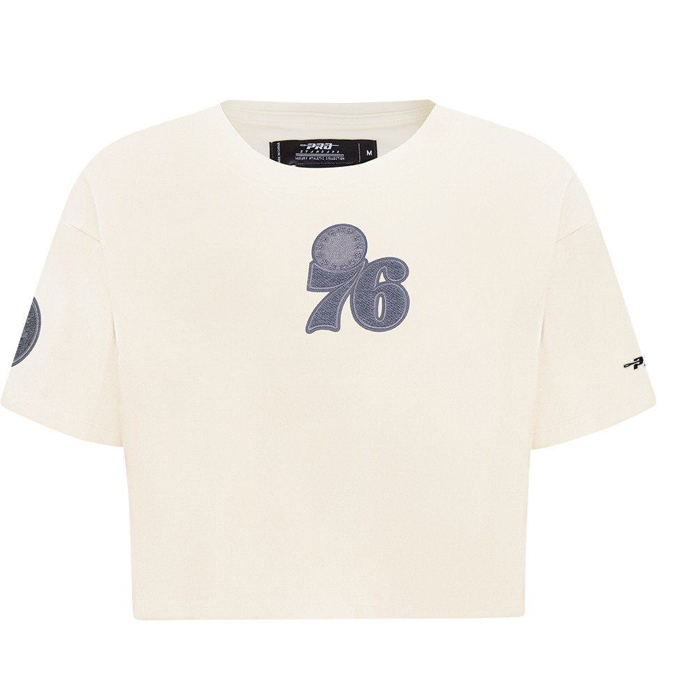 NBA PHILADELPHIA 76ERS REVERSE FRENCH TERRY T-SHIRT EN JERSEY SIMPLE À COUPE CARRÉE POUR FEMME (COQUILLE D'ŒUF)