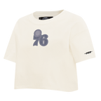 NBA PHILADELPHIA 76ERS REVERSE FRENCH TERRY T-SHIRT EN JERSEY SIMPLE À COUPE CARRÉE POUR FEMME (COQUILLE D'ŒUF)