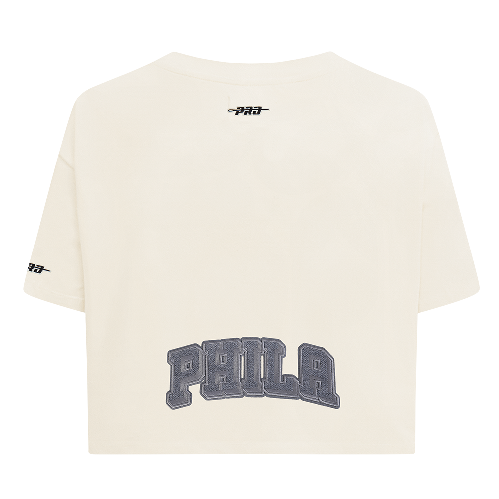 NBA PHILADELPHIA 76ERS REVERSE FRENCH TERRY T-SHIRT EN JERSEY SIMPLE À COUPE CARRÉE POUR FEMME (COQUILLE D'ŒUF)