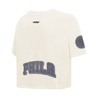 NBA PHILADELPHIA 76ERS REVERSE FRENCH TERRY T-SHIRT EN JERSEY SIMPLE À COUPE CARRÉE POUR FEMME (COQUILLE D'ŒUF)