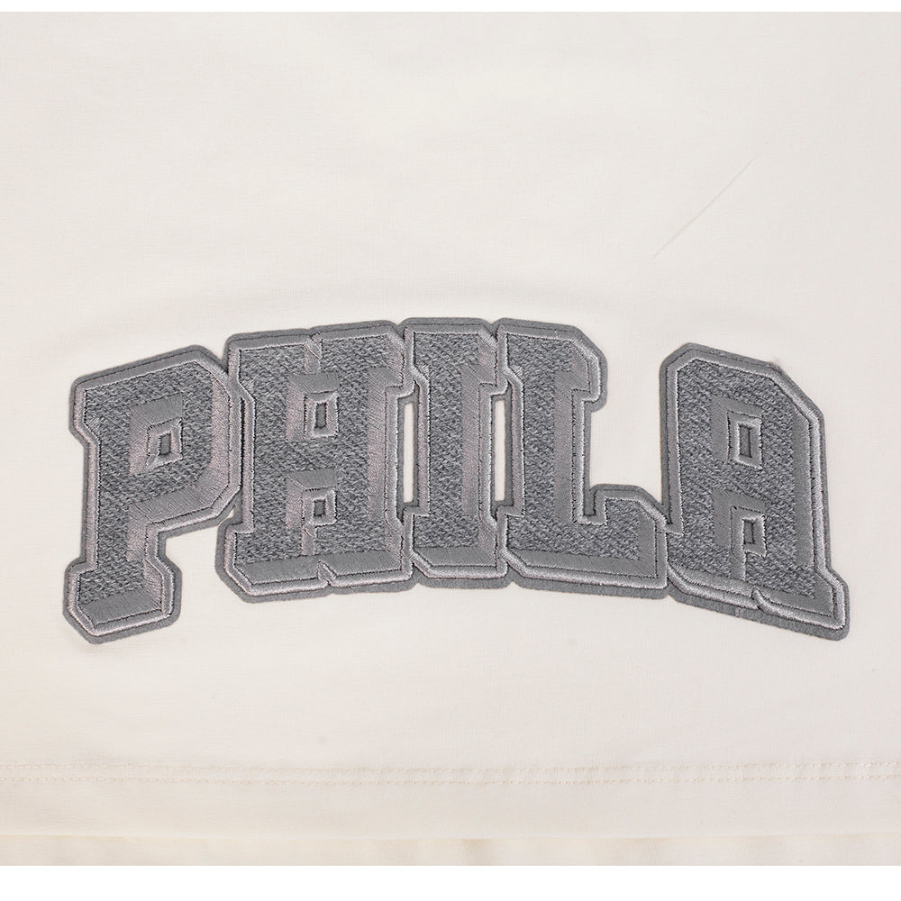 NBA PHILADELPHIA 76ERS REVERSE FRENCH TERRY T-SHIRT EN JERSEY SIMPLE À COUPE CARRÉE POUR FEMME (COQUILLE D'ŒUF)