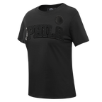 NBA PHILADELPHIA 76ERS TRIPLE BLACK T-SHIRT EN JERSEY SIMPLE À COUPE AJUSTÉE POUR FEMME (TRIPLE NOIR FEMME)