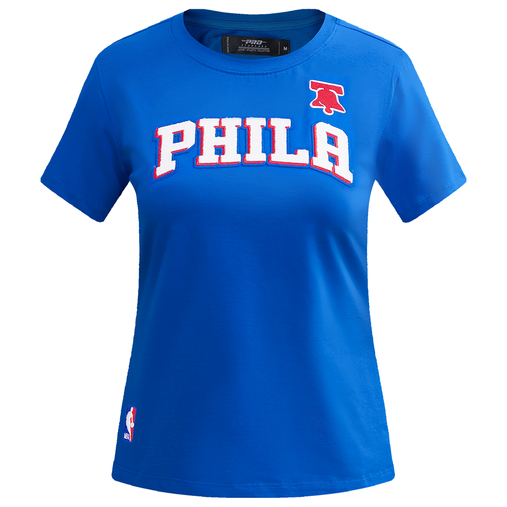 NBA PHILADELPHIA 76ERS CLASSIC T-SHIRT AJUSTÉ EN JERSEY SIMPLE À MANCHES COURTES POUR FEMME (BLEU ROYAL)