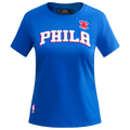 NBA PHILADELPHIA 76ERS CLASSIC T-SHIRT AJUSTÉ EN JERSEY SIMPLE À MANCHES COURTES POUR FEMME (BLEU ROYAL)