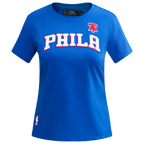 NBA PHILADELPHIA 76ERS CLASSIC T-SHIRT AJUSTÉ EN JERSEY SIMPLE À MANCHES COURTES POUR FEMME (BLEU ROYAL)