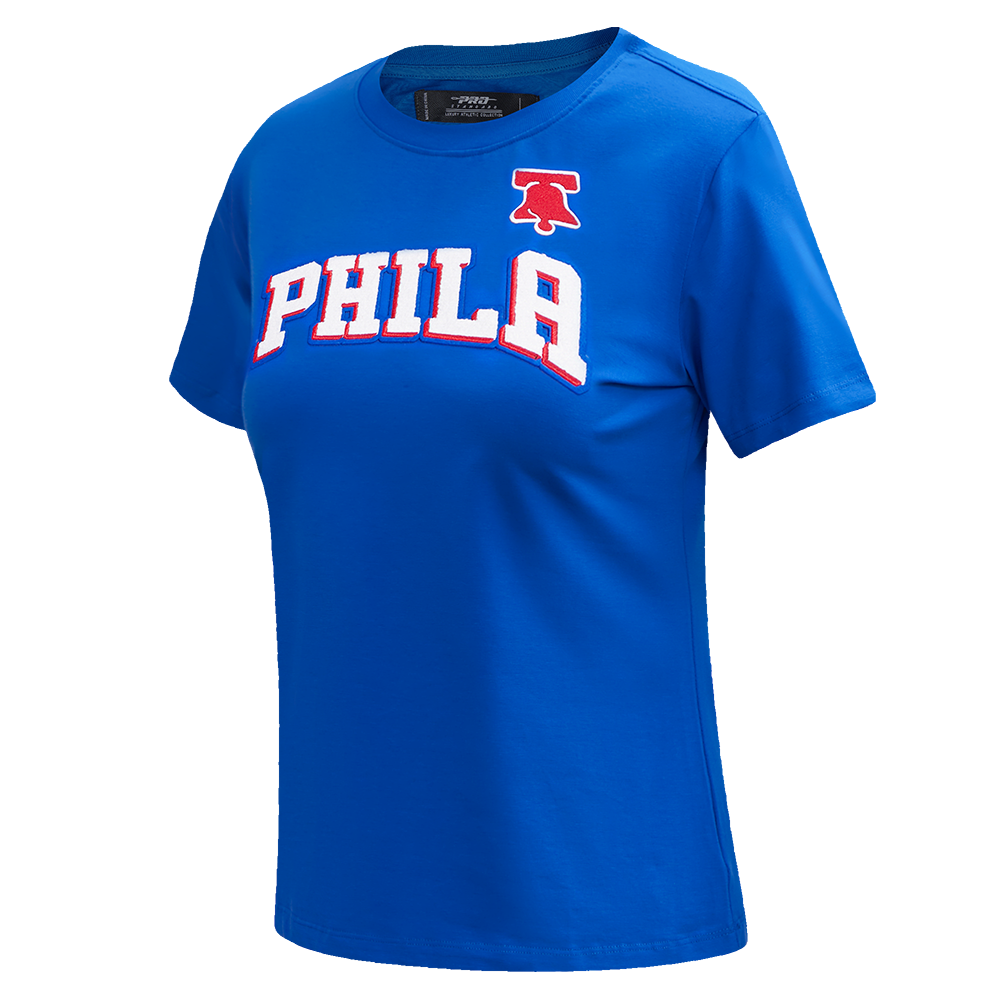 NBA PHILADELPHIA 76ERS CLASSIC T-SHIRT AJUSTÉ EN JERSEY SIMPLE À MANCHES COURTES POUR FEMME (BLEU ROYAL)