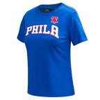 NBA PHILADELPHIA 76ERS CLASSIC T-SHIRT AJUSTÉ EN JERSEY SIMPLE À MANCHES COURTES POUR FEMME (BLEU ROYAL)