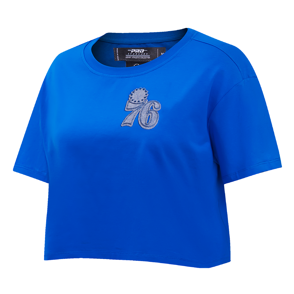 NBA PHILADELPHIA 76ERS VARSITY BLUES WOMEN'S BOXY TEE (ROYAL BLUE)