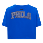 NBA PHILADELPHIA 76ERS VARSITY BLUES WOMEN'S BOXY TEE (ROYAL BLUE)