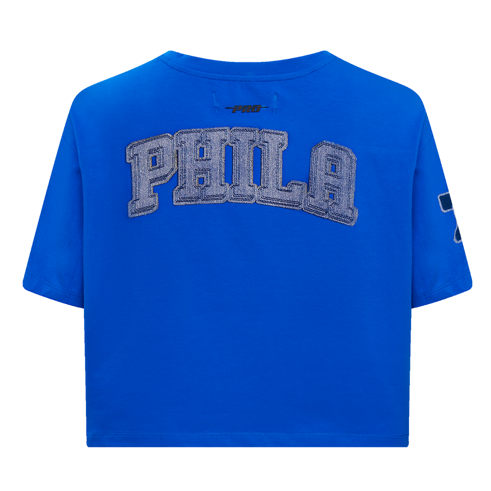 NBA PHILADELPHIA 76ERS VARSITY BLUES WOMEN'S BOXY TEE (ROYAL BLUE)