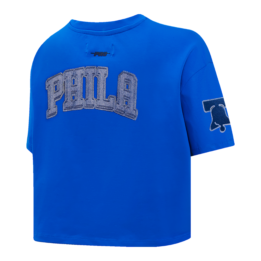 NBA PHILADELPHIA 76ERS VARSITY BLUES WOMEN'S BOXY TEE (ROYAL BLUE)