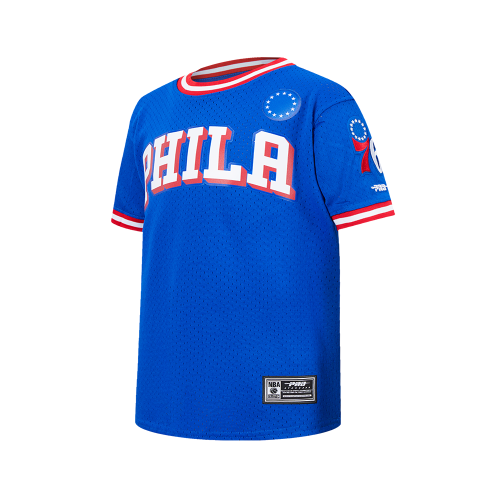 NBA PHILADELPHIA 76ERS CLASSIC BIG BOYS SHORT SLEEVE MESH TEE (ROYAL BLUE/RED)