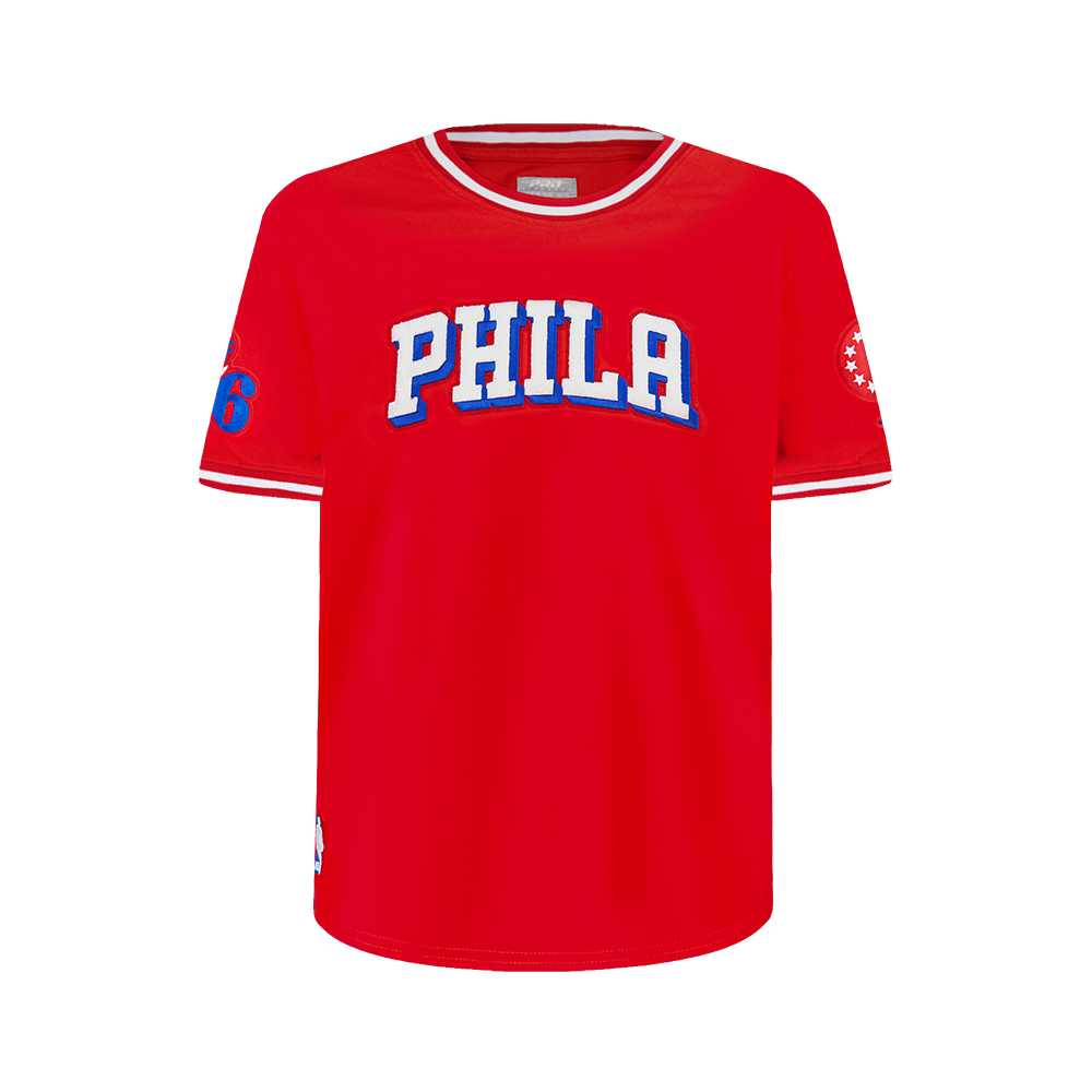 NBA PHILADELPHIA 76ERS CLASSIC T-SHIRT CÔTELÉ RAYÉ À MANCHES COURTES POUR GARÇON JUNIOR (ROUGE)