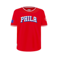 NBA PHILADELPHIA 76ERS CLASSIC T-SHIRT CÔTELÉ RAYÉ À MANCHES COURTES POUR GARÇON JUNIOR (ROUGE)