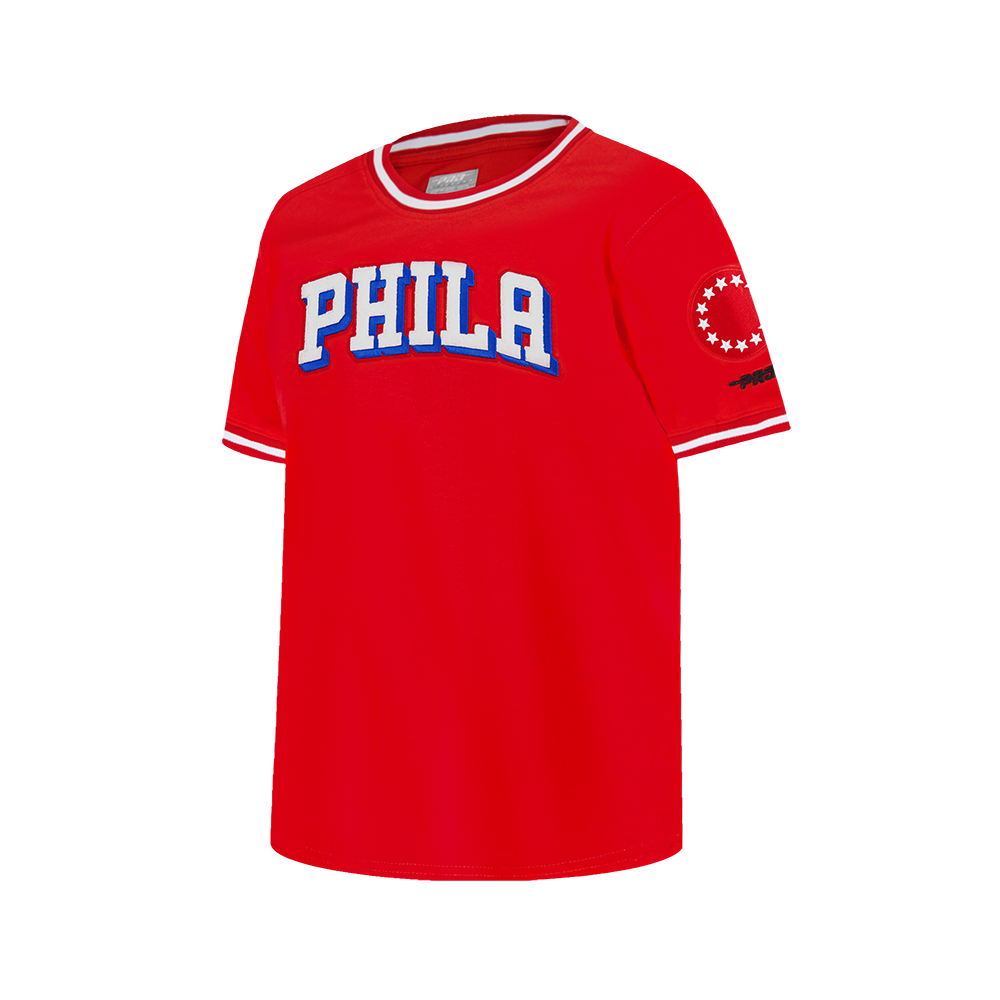 NBA PHILADELPHIA 76ERS CLASSIC T-SHIRT CÔTELÉ RAYÉ À MANCHES COURTES POUR GARÇON JUNIOR (ROUGE)