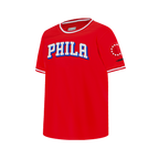 NBA PHILADELPHIA 76ERS CLASSIC T-SHIRT CÔTELÉ RAYÉ À MANCHES COURTES POUR GARÇON JUNIOR (ROUGE)