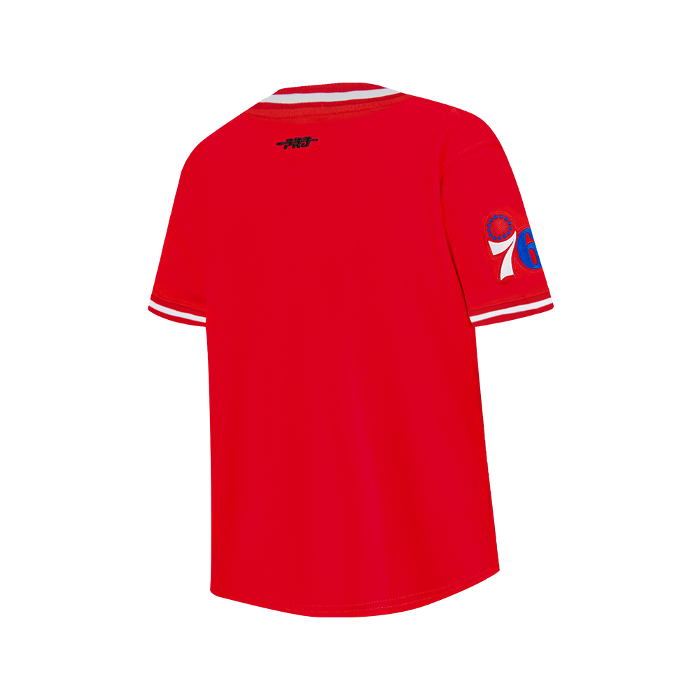NBA PHILADELPHIA 76ERS CLASSIC T-SHIRT CÔTELÉ RAYÉ À MANCHES COURTES POUR GARÇON JUNIOR (ROUGE)