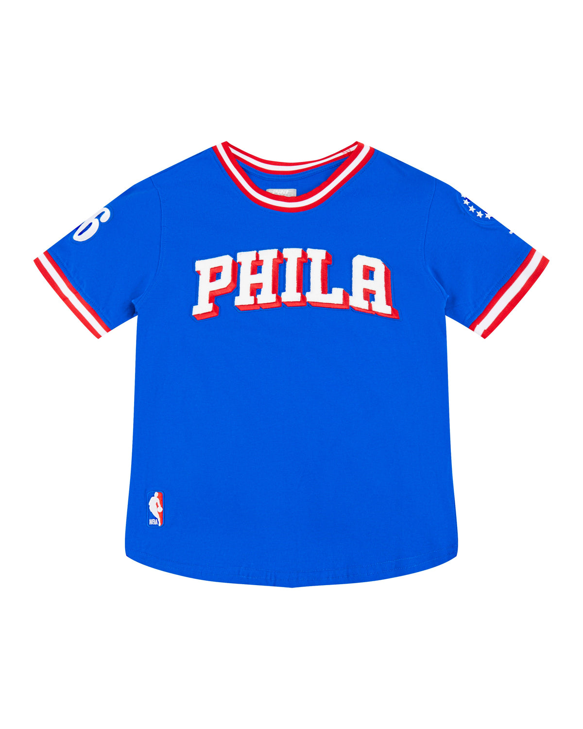 NBA PHILADELPHIA 76ERS CLASSIC BIG BOY'S SHORT SLEEVE STRIPED RIB TEE (ROYAL BLUE/RED)