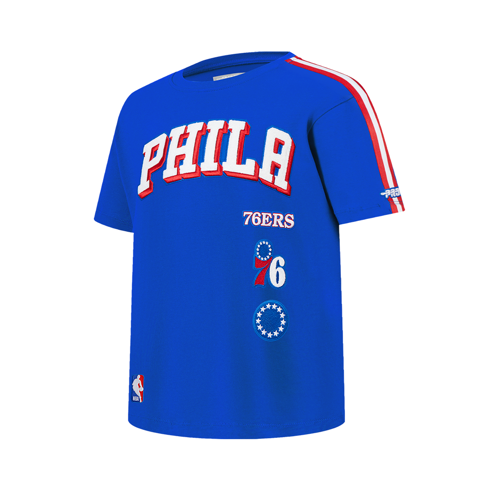 NBA PHILADELPHIA 76ERS RETRO CLASSIC BIG BOYS SHORT SLEEVE TAPING TEE (ROYAL BLUE/RED)
