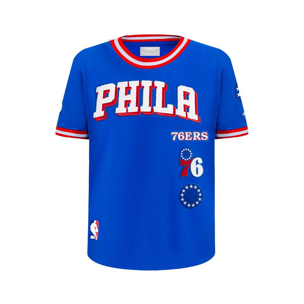 NBA PHILADELPHIA 76ERS RETRO CLASSIC BIG BOY'S SS STRIPED RIB TEE (ROYAL BLUE/RED)