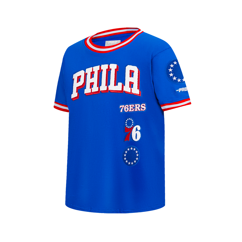 NBA PHILADELPHIA 76ERS RETRO CLASSIC BIG BOY'S SS STRIPED RIB TEE (ROYAL BLUE/RED)