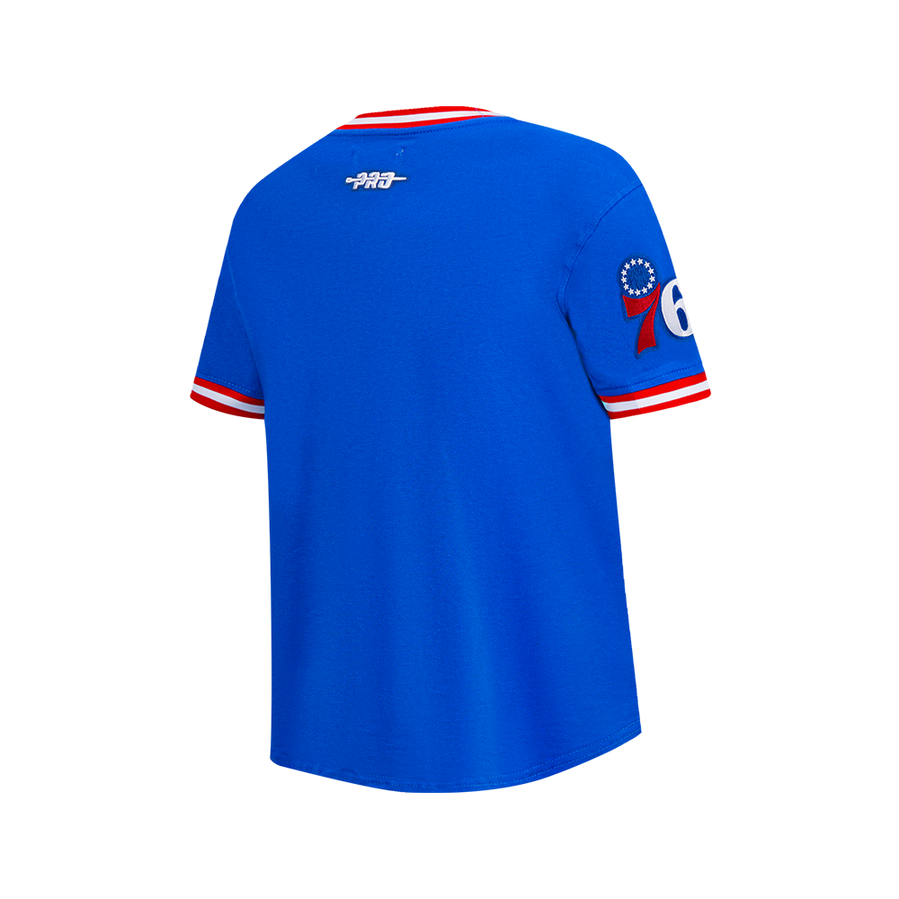 NBA PHILADELPHIA 76ERS RETRO CLASSIC BIG BOY'S SS STRIPED RIB TEE (ROYAL BLUE/RED)