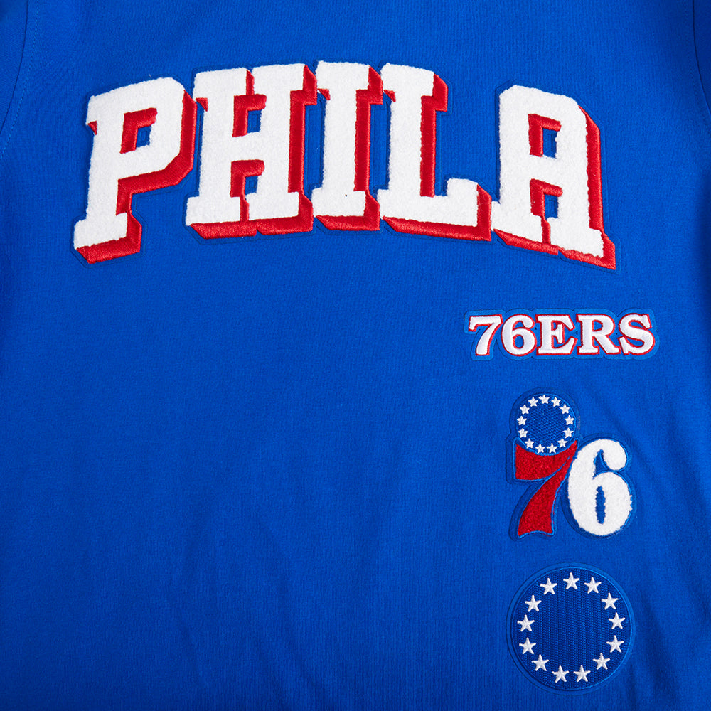NBA PHILADELPHIA 76ERS RETRO CLASSIC BIG BOY'S SS STRIPED RIB TEE (ROYAL BLUE/RED)