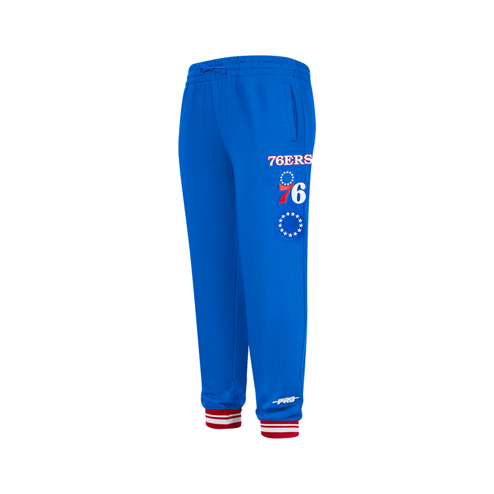 NBA PHILADELPHIA 76ERS RETRO CLASSIC PANTALON OUATÉ EN MOLLETON CÔTELÉ POUR GARÇON JUNIOR (BLEU ROYAL/ROUGE)