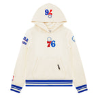 NBA PHILADELPHIA 76ERS RETRO CLASSIC BIG BOY'S RIB FLEECE PULLOVER HOODIE (EGGSHELL/ROYAL BLUE)