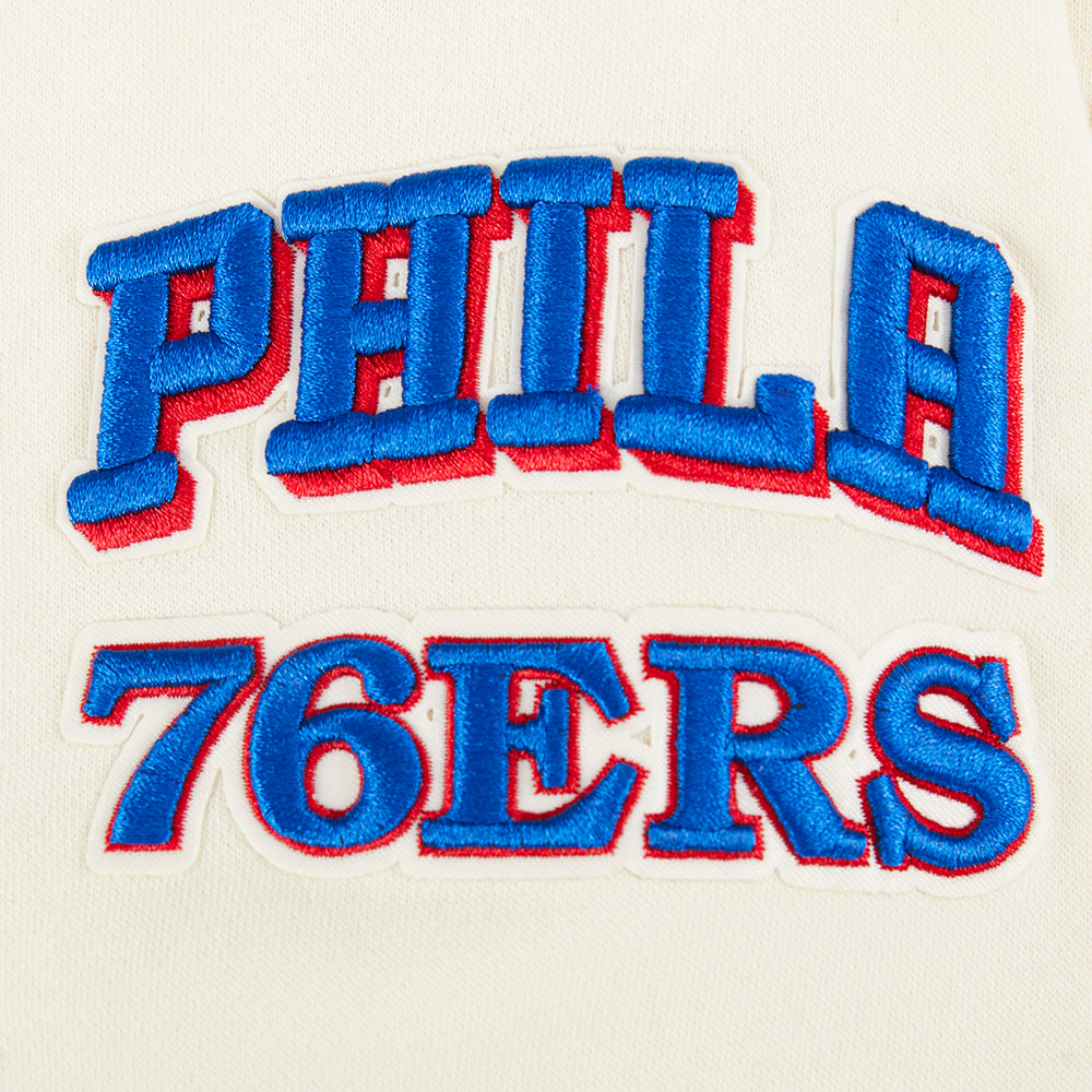 NBA PHILADELPHIA 76ERS RETRO CLASSIC BIG BOY'S RIB FLEECE PULLOVER HOODIE (EGGSHELL/ROYAL BLUE)