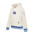 NBA PHILADELPHIA 76ERS RETRO CLASSIC BIG BOY'S RIB FLEECE PULLOVER HOODIE (EGGSHELL/ROYAL BLUE)