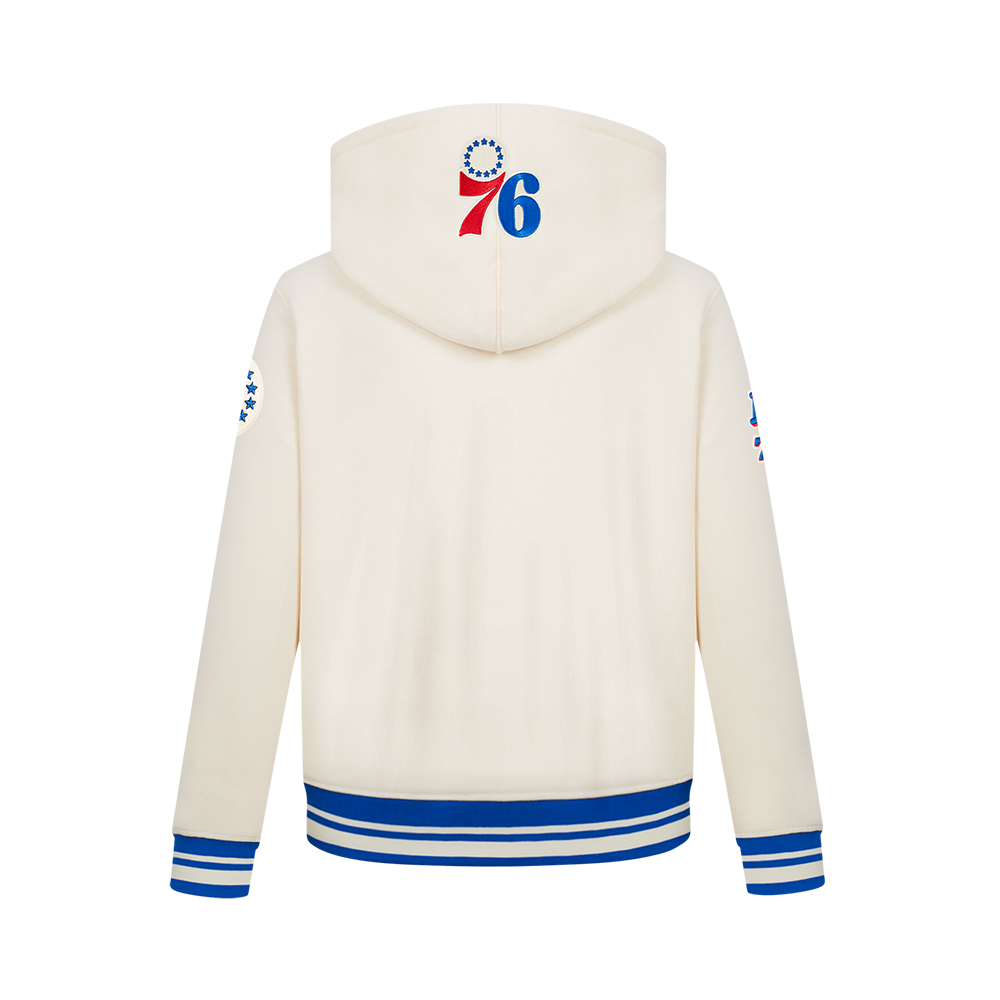 NBA PHILADELPHIA 76ERS RETRO CLASSIC BIG BOY'S RIB FLEECE PULLOVER HOODIE (EGGSHELL/ROYAL BLUE)