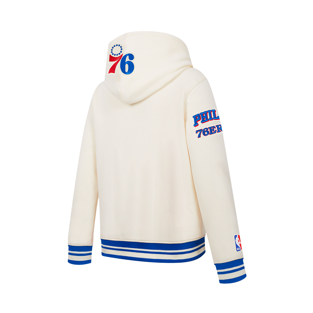NBA PHILADELPHIA 76ERS RETRO CLASSIC BIG BOY'S RIB FLEECE PULLOVER HOODIE (EGGSHELL/ROYAL BLUE)