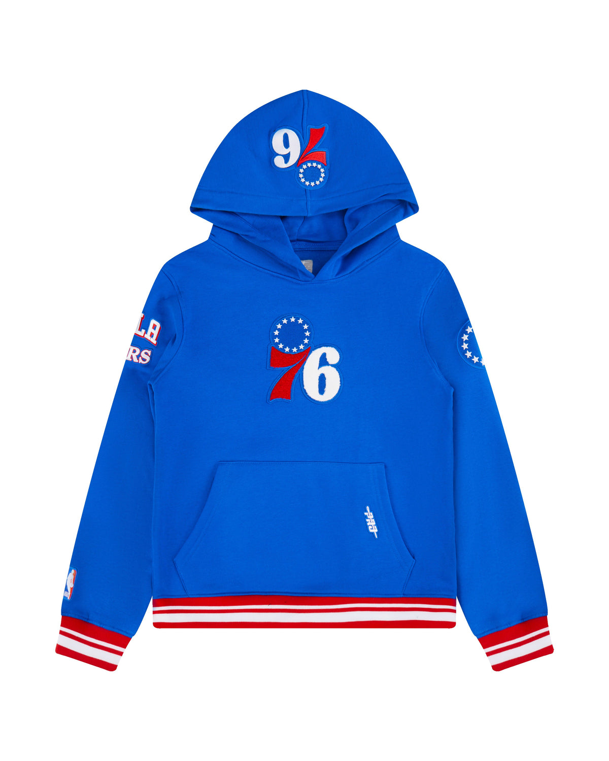 NBA PHILADELPHIA 76ERS RETRO CLASSIC BIG BOY'S RIB FLEECE PULLOVER HOODIE (ROYAL BLUE/RED)
