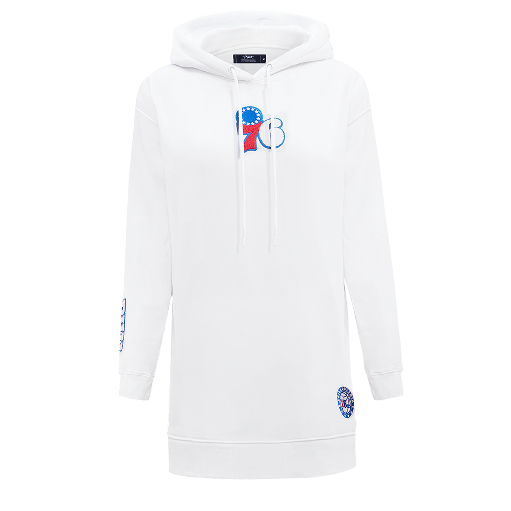 NBA PHILADELPHIA 76ERS CLASSIC WOMEN'S FLC HOODIE DRESS (WHITE)