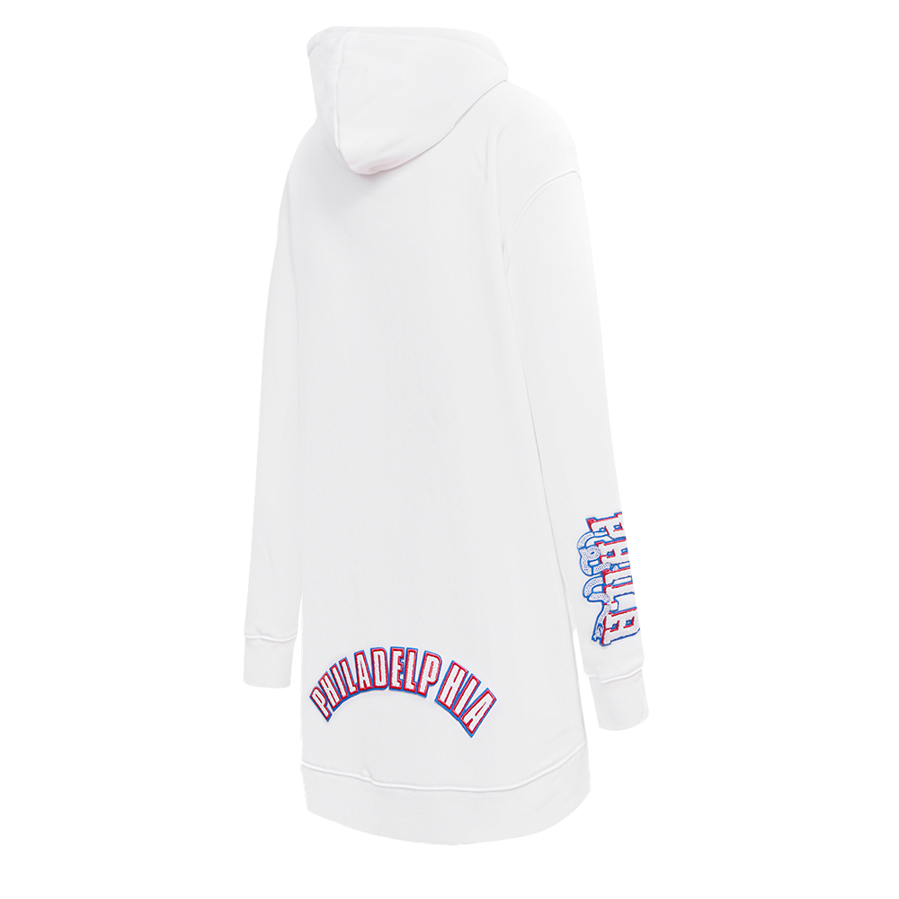NBA PHILADELPHIA 76ERS CLASSIC WOMEN'S FLC HOODIE DRESS (WHITE)