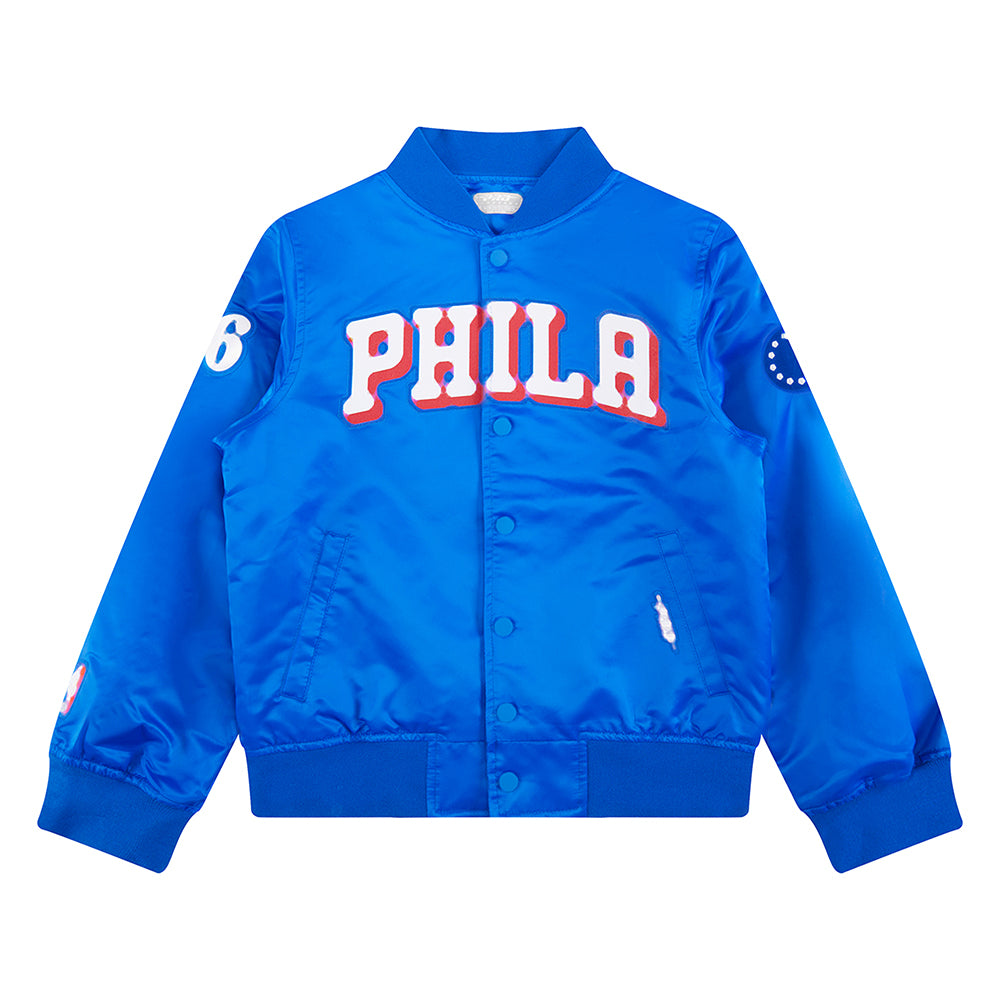 NBA PHILADELPHIA 76ERS CLASSIC BLOUSON EN SATIN POUR GARÇON JUNIOR (BLEU ROYAL)