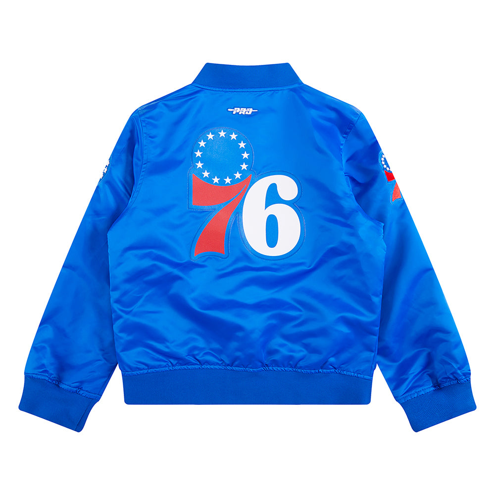 NBA PHILADELPHIA 76ERS CLASSIC BLOUSON EN SATIN POUR GARÇON JUNIOR (BLEU ROYAL)