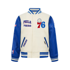 NBA PHILADELPHIA 76ERS RETRO CLASSIC BIG BOY'S RIB WOOL VARSITY JACKET (EGGSHELL/ROYAL BLUE)