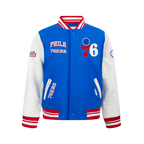 NBA PHILADELPHIA 76ERS RETRO CLASSIC BLOUSON COLLÉGIAL EN LAINE À BORDS CÔTELÉS POUR GARÇON JUNIOR (BLEU ROYAL/ROUGE)