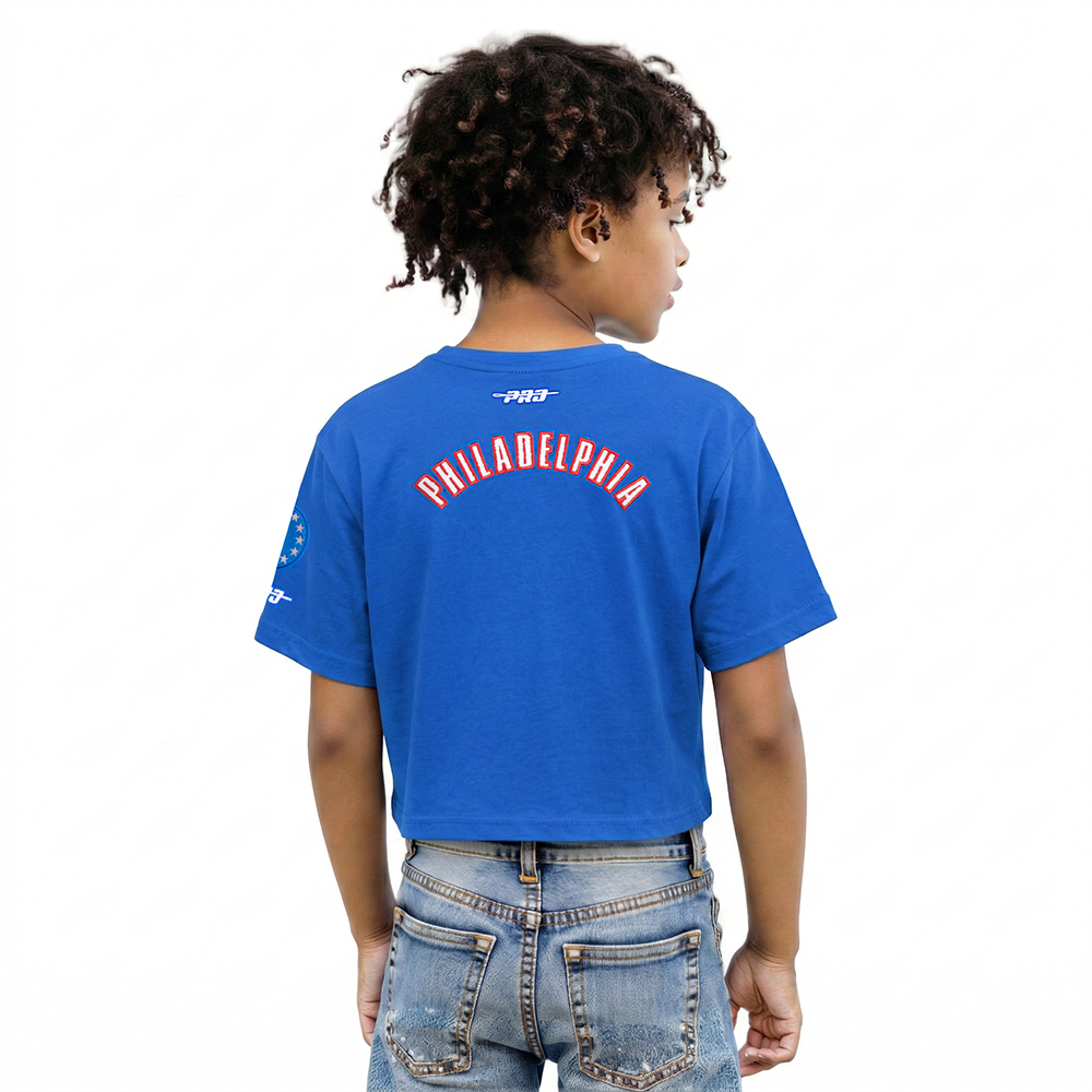 NBA PHILADELPHIA 76ERS CLASSIC BIG GIRLS SHORT SLEEVE BOXY TEE (ROYAL BLUE)