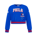 NBA PHILADELPHIA 76ERS RETRO CLASSIC BIG GIRL'S RIB FLC CREWNECK (ROYAL BLUE/RED)