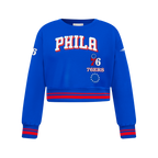 NBA PHILADELPHIA 76ERS RETRO CLASSIC BIG GIRL'S RIB FLC CREWNECK (ROYAL BLUE/RED)