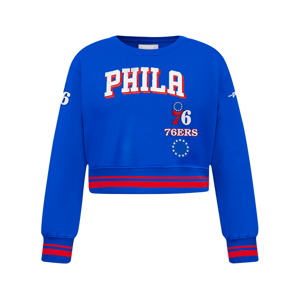 NBA PHILADELPHIA 76ERS RETRO CLASSIC BIG GIRL'S RIB FLC CREWNECK (ROYAL BLUE/RED)