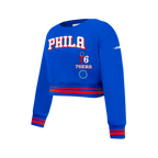 NBA PHILADELPHIA 76ERS RETRO CLASSIC BIG GIRL'S RIB FLC CREWNECK (ROYAL BLUE/RED)