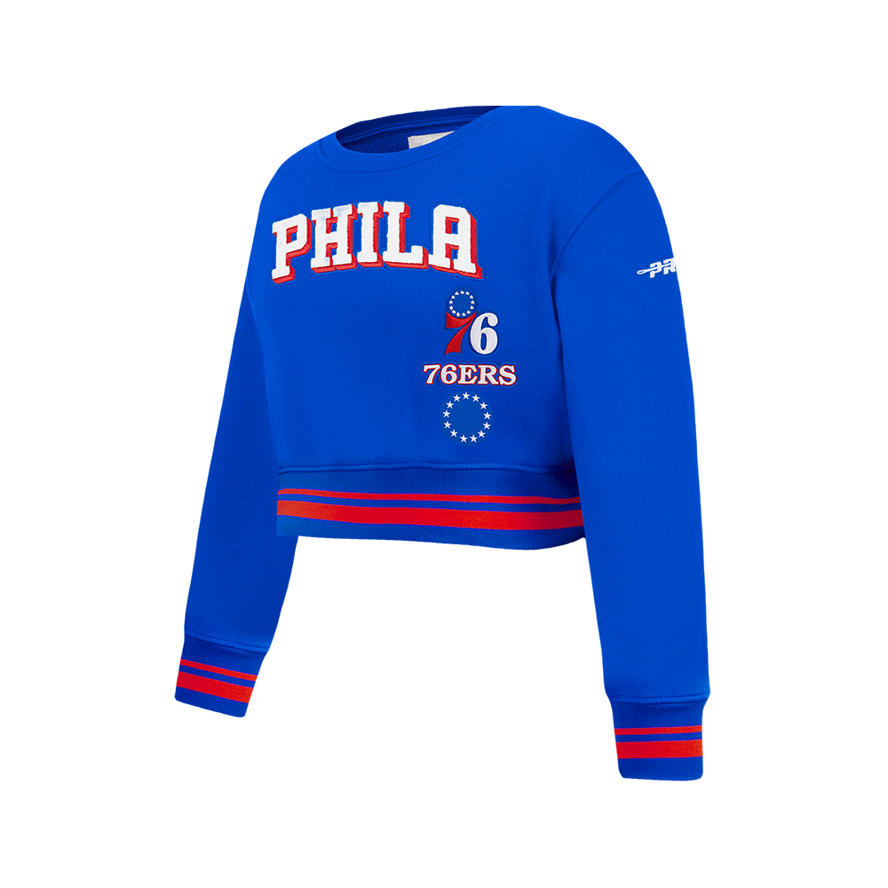 NBA PHILADELPHIA 76ERS RETRO CLASSIC BIG GIRL'S RIB FLC CREWNECK (ROYAL BLUE/RED)