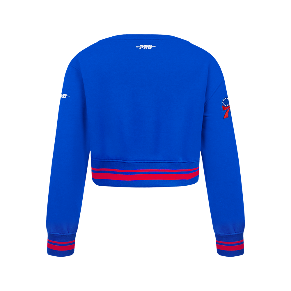 NBA PHILADELPHIA 76ERS RETRO CLASSIC BIG GIRL'S RIB FLC CREWNECK (ROYAL BLUE/RED)
